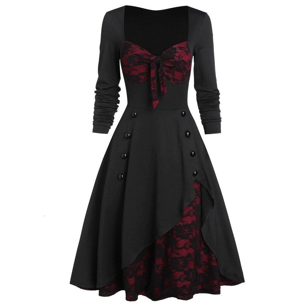 Schwarzes Vintage-Kleid mit großer Schleife