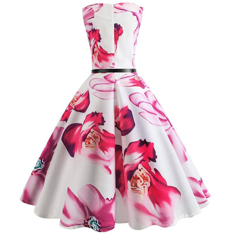 Weißes Vintage-Kleid mit rosa Blumen, besondere Guinguette