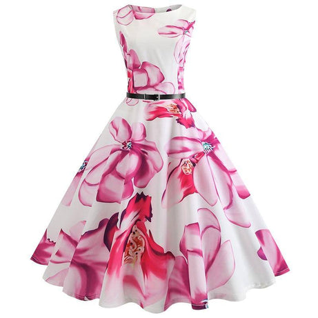 Weißes Vintage-Kleid mit rosa Blumen, besondere Guinguette