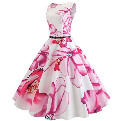 Weißes Vintage-Kleid mit rosa Blumen, besondere Guinguette