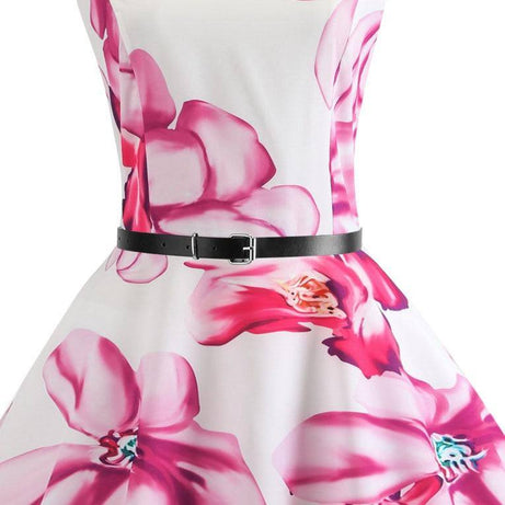 Weißes Vintage-Kleid mit rosa Blumen, besondere Guinguette