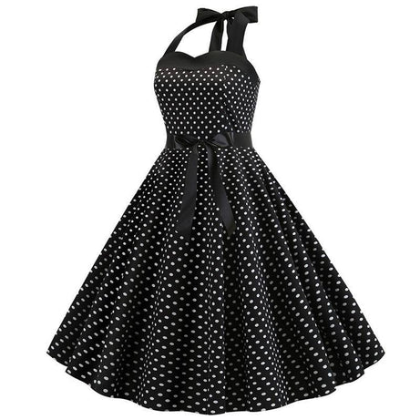 Robe vintage Noire à Pois Blanc & à Col Licou
