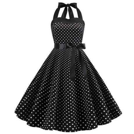 Robe vintage Noire à Pois Blanc & à Col Licou