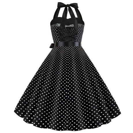 Robe vintage Noire à Pois Blanc & à Col Licou