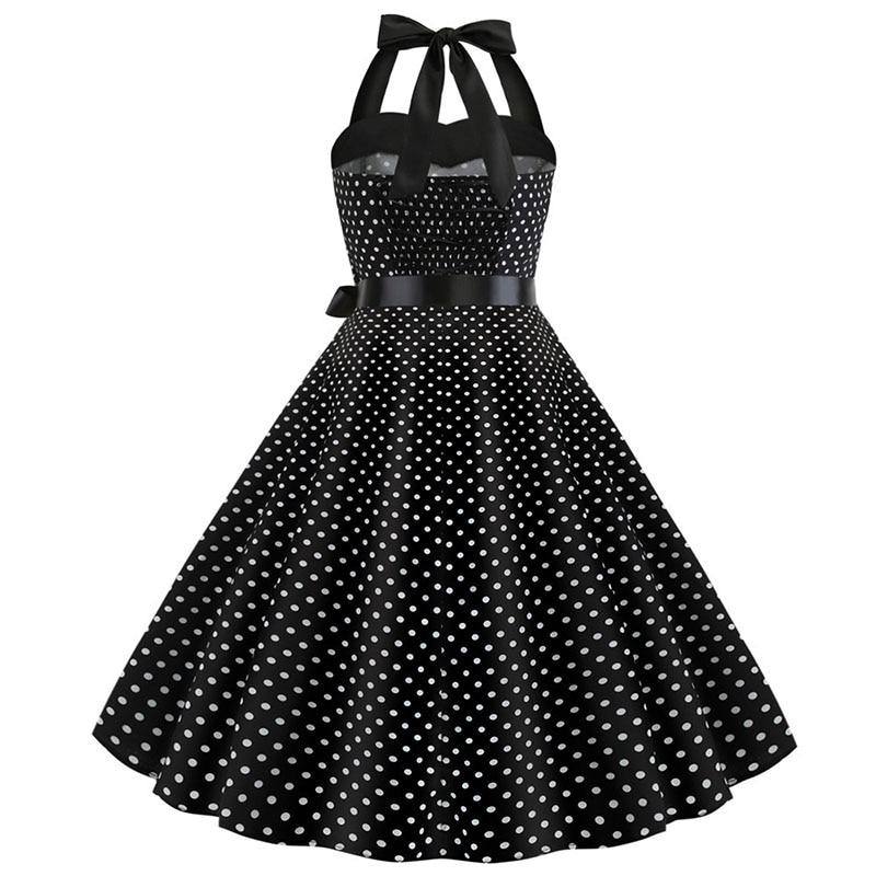 Robe vintage Noire à Pois Blanc & à Col Licou