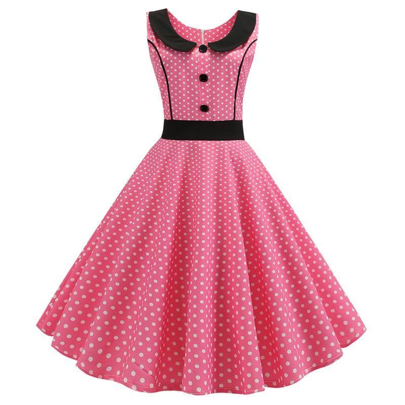 Vintage rosa Kleid mit kleinen weißen Polka Dots