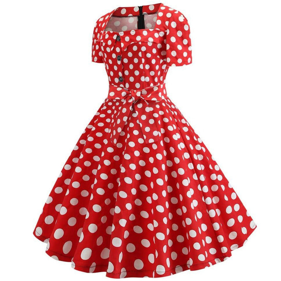 Robe vintage Rouge à Pois Blancs Rétro 50's Rockabilly
