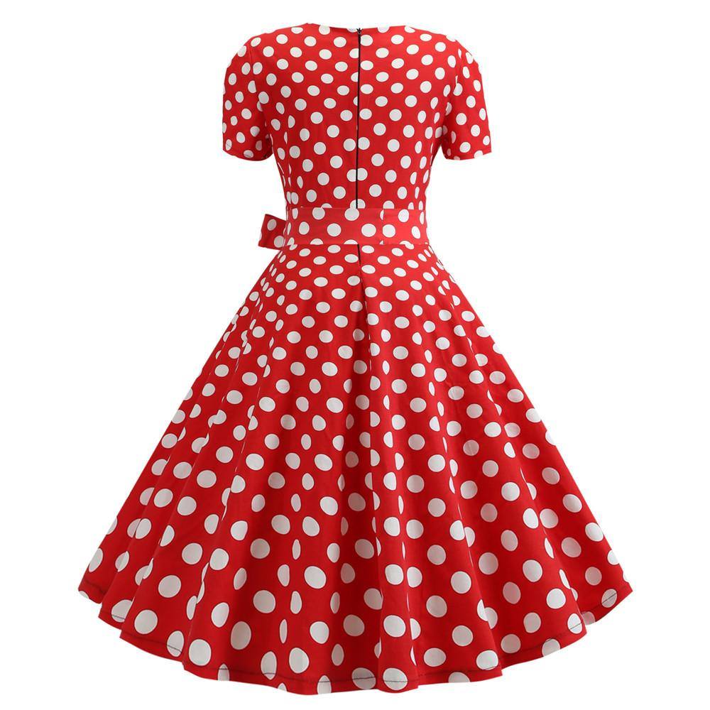 Robe vintage Rouge à Pois Blancs Rétro 50's Rockabilly