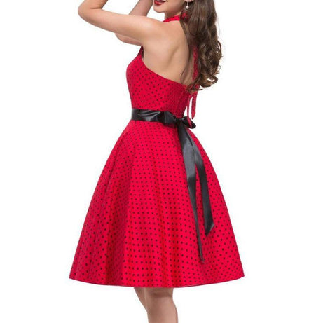 Robe vintage Rouge à Pois Noirs & Col Licou