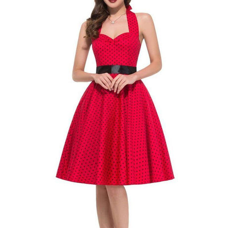 Robe vintage Rouge à Pois Noirs & Col Licou