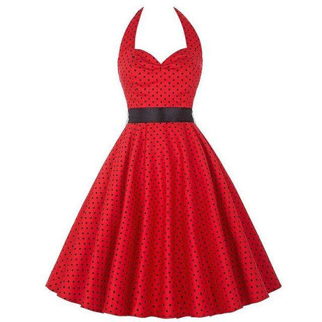 Robe vintage Rouge à Pois Noirs & Col Licou