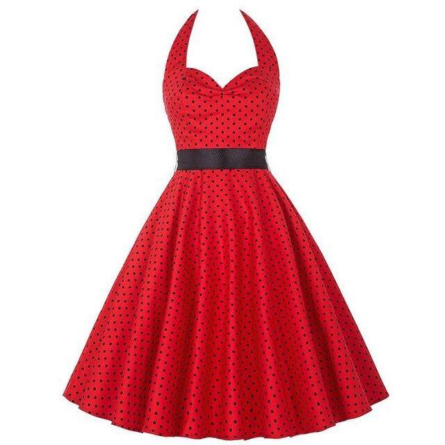 Robe vintage Rouge à Pois Noirs & Col Licou
