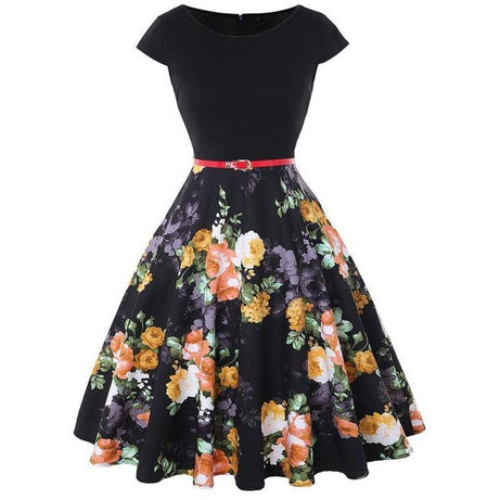 Robe vintage Jupe Noire Fleurie