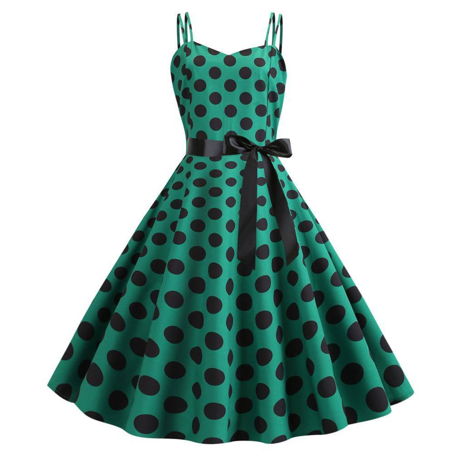 Robe vintage Verte à Pois Noirs