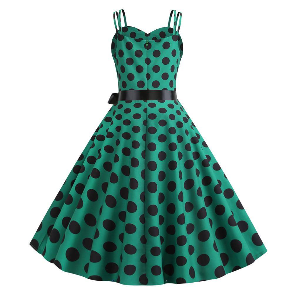 Robe vintage Verte à Pois Noirs