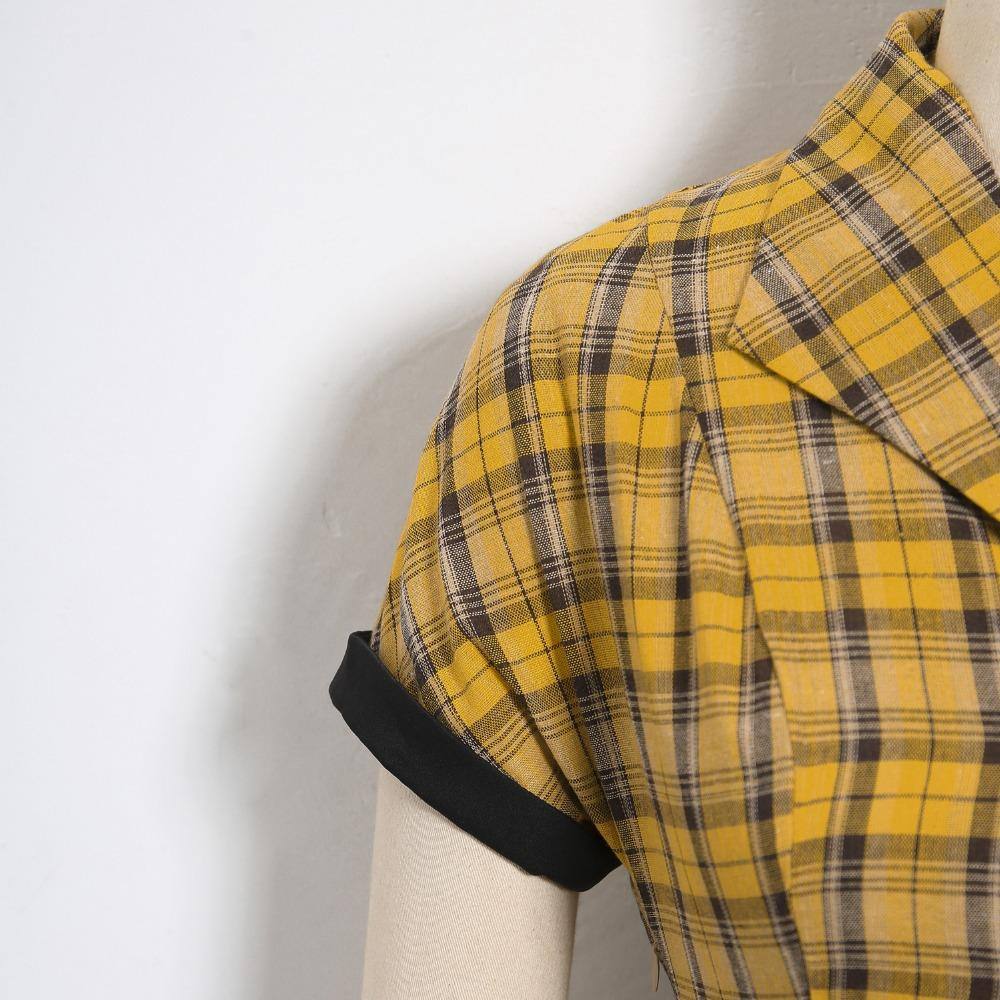 Robe vintage Jaune à Carreaux 40's 50's 60's