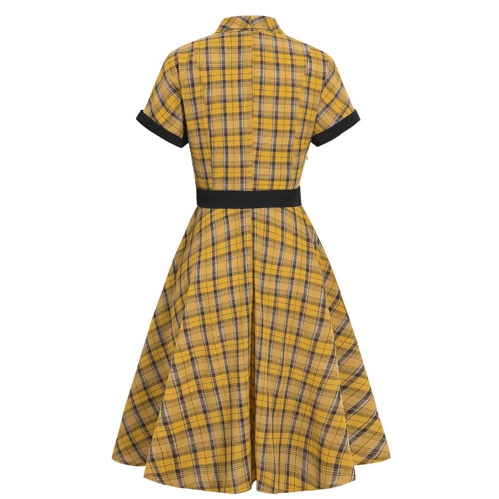 Vintage Gelb kariertes Kleid 40er, 50er, 60er Jahre