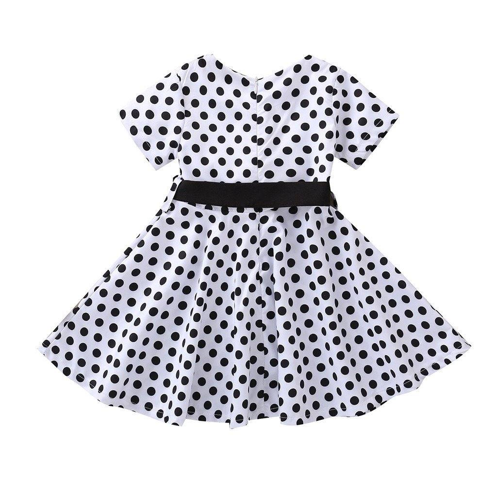 Robe vintage Blanche à Pois Noirs Pour Fille