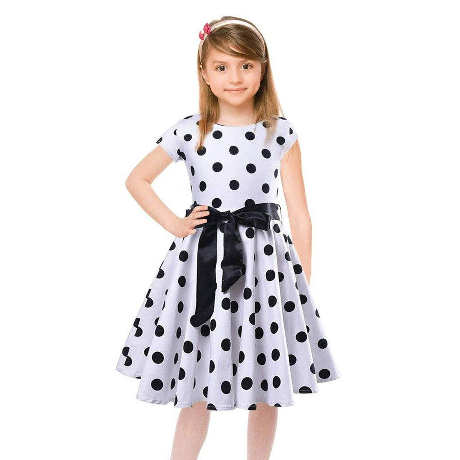 Robe vintage Blanche à Pois Noirs Pour Fille