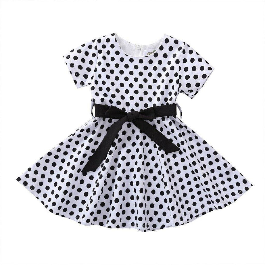 Robe vintage Blanche à Pois Noirs Pour Fille