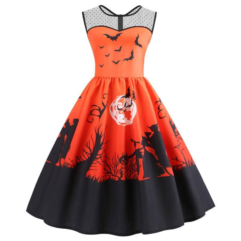 Vintage Orange &amp; Schwarzes Halloweenkleid