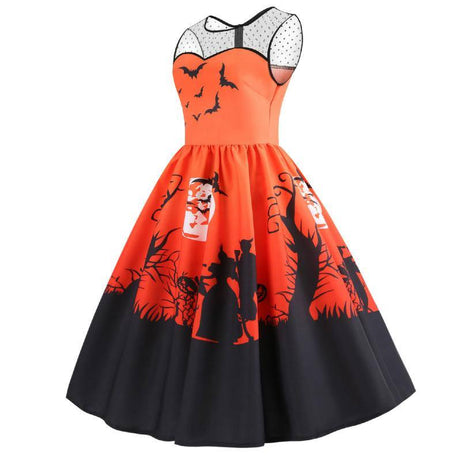 Vintage Orange &amp; Schwarzes Halloweenkleid