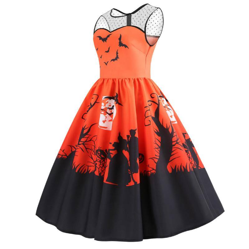Vintage Orange &amp; Schwarzes Halloweenkleid