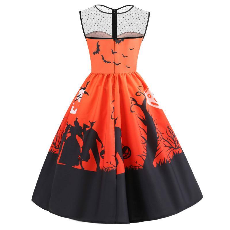 Vintage Orange &amp; Schwarzes Halloweenkleid