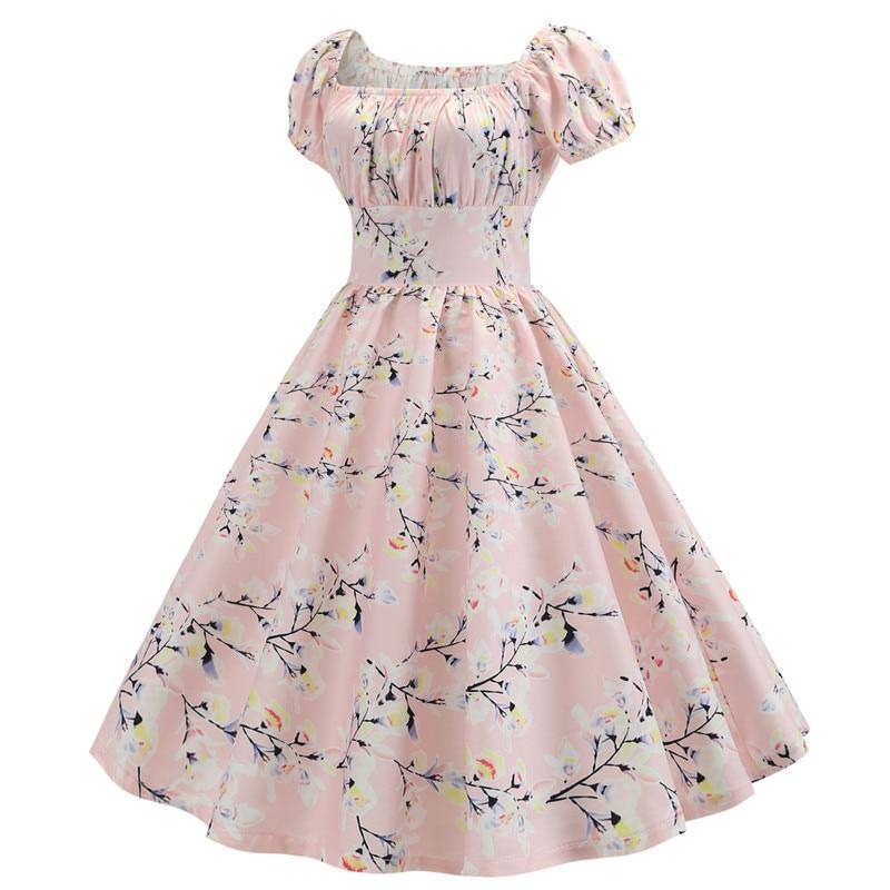 Robe vintage Fleurie Rose Pale