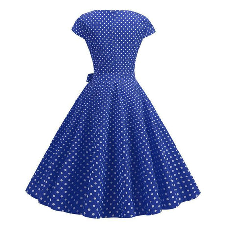 Robe Vintage Bleue à Petits Pois Blancs 50's