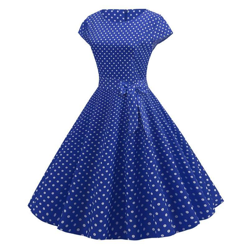 Robe Vintage Bleue à Petits Pois Blancs 50's