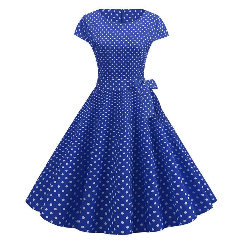 Robe Vintage Bleue à Petits Pois Blancs 50's