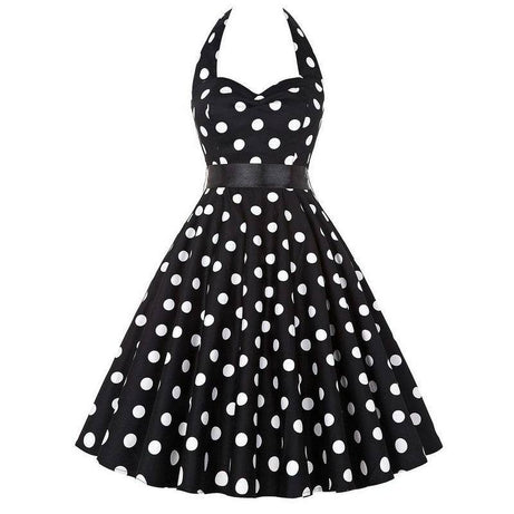 Robe vintage Noire à Pois Blancs à Col Licou