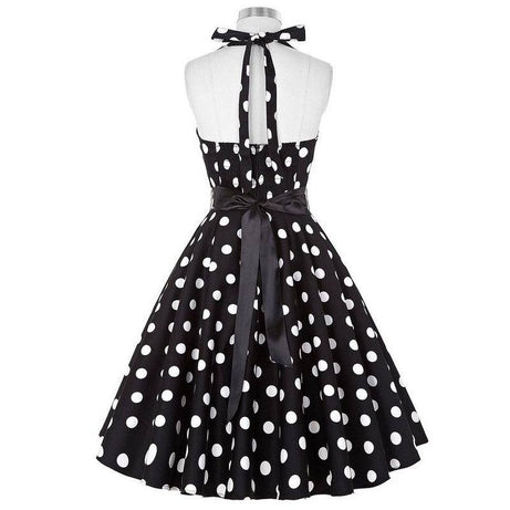 Robe vintage Noire à Pois Blancs à Col Licou