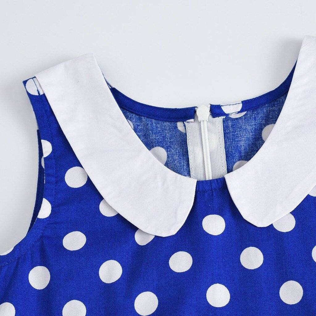 Robe vintage Bleue à Pois Blancs Rockabilly Fille
