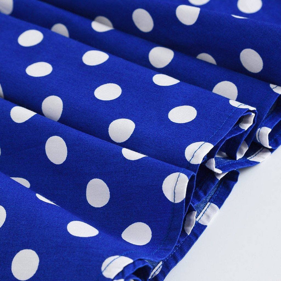 Robe vintage Bleue à Pois Blancs Rockabilly Fille