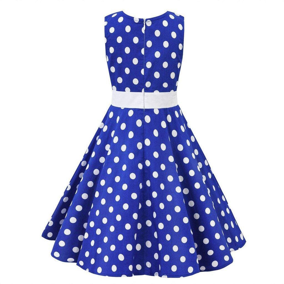 Robe vintage Bleue à Pois Blancs Rockabilly Fille