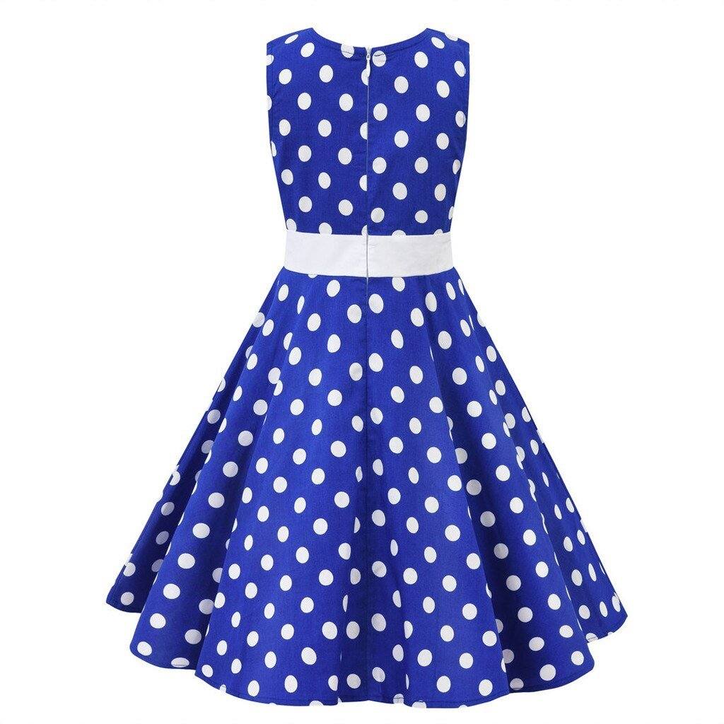Robe vintage Bleue à Pois Blancs Rockabilly Fille
