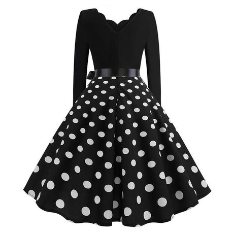 Robe vintage Noire à Pois Blancs & Col en V