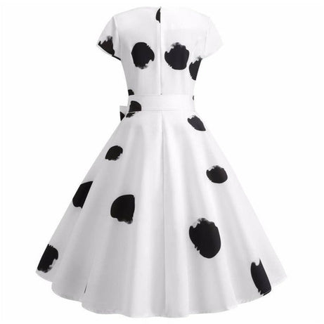 Robe vintage Blanche à Pois Noirs Épars