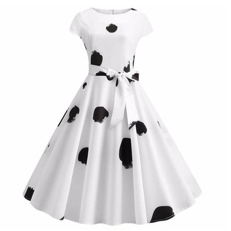 Robe vintage Blanche à Pois Noirs Épars