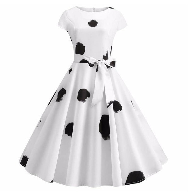 Robe vintage Blanche à Pois Noirs Épars