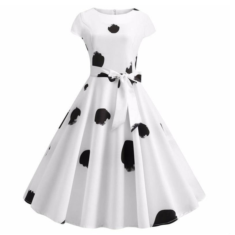 Robe vintage Blanche à Pois Noirs Épars