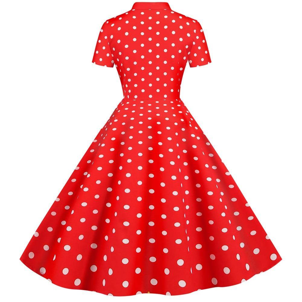 Robe vintage Rouge à Pois Blancs à Col Noué