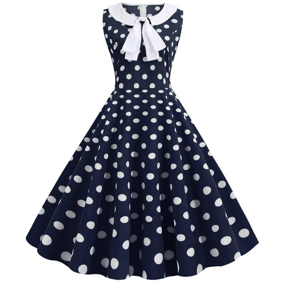 Robe vintage Bleue Marine à Pois Blancs Style Marin 50's