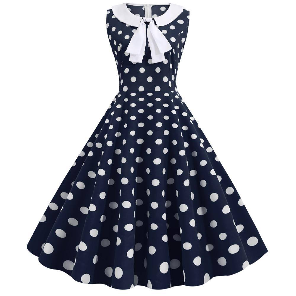 Robe vintage Bleue Marine à Pois Blancs Style Marin 50's