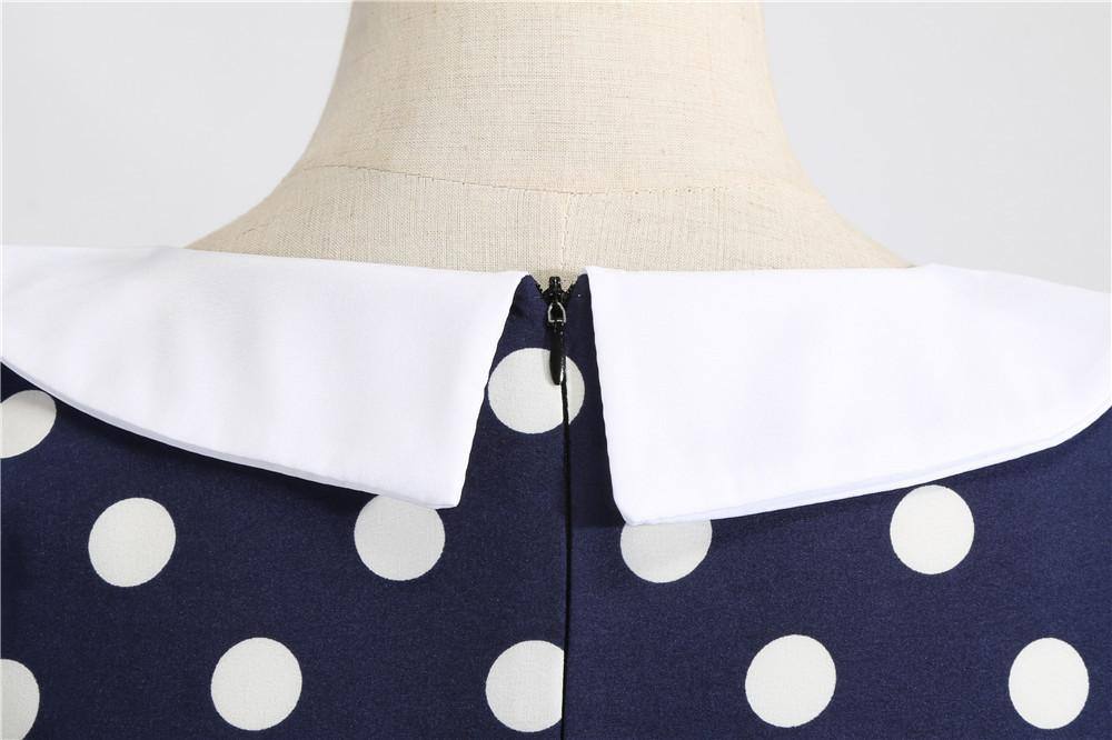 Robe vintage Bleue Marine à Pois Blancs Style Marin 50's
