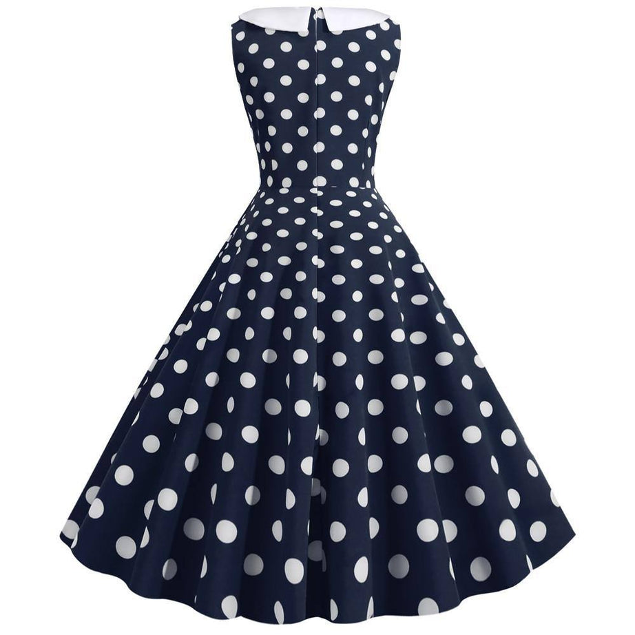 Robe vintage Bleue Marine à Pois Blancs Style Marin 50's