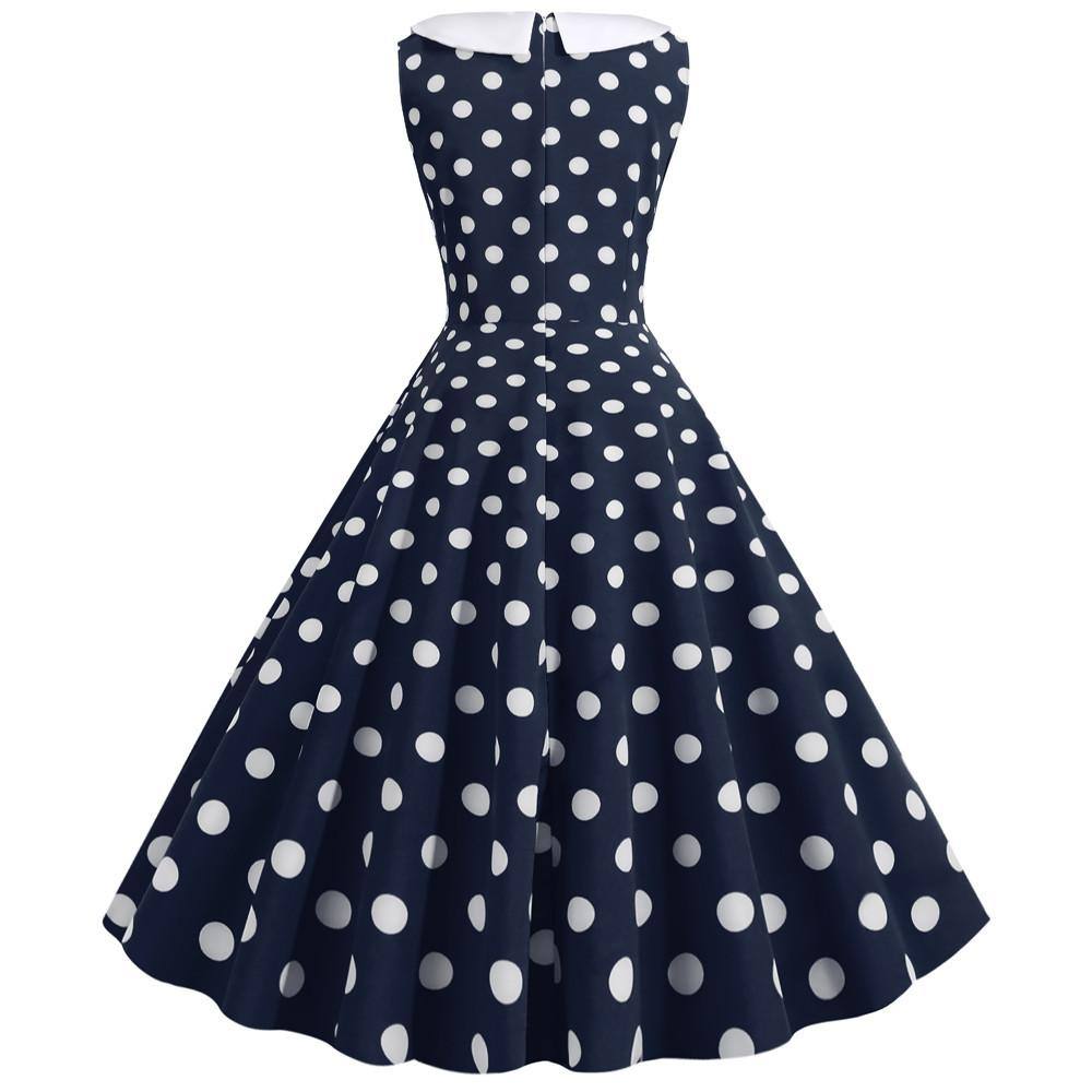 Robe vintage Bleue Marine à Pois Blancs Style Marin 50's