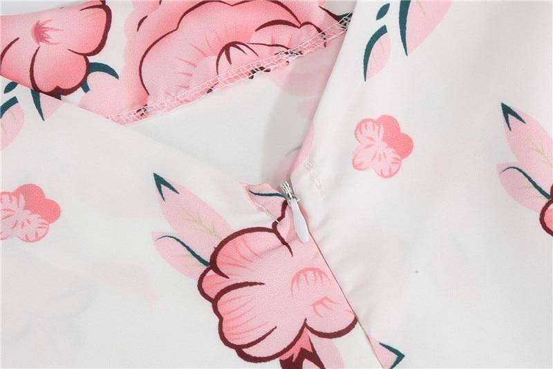 Robe Vintage Blanche à Fleurs Roses Trapèze 50's